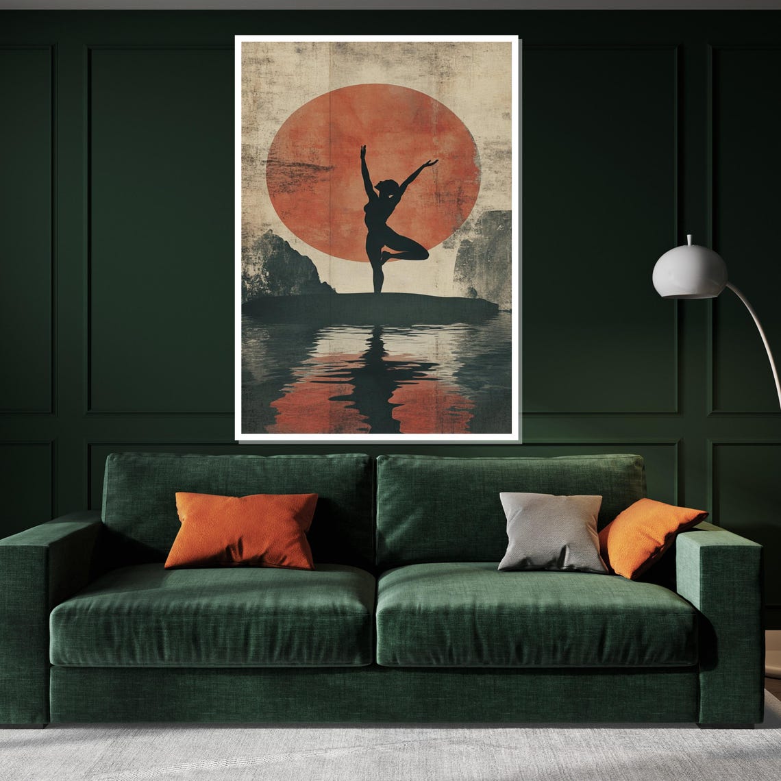 Tree Pose Dancer Red Sun Water Japanese Zen Style Art Poster - Image 3