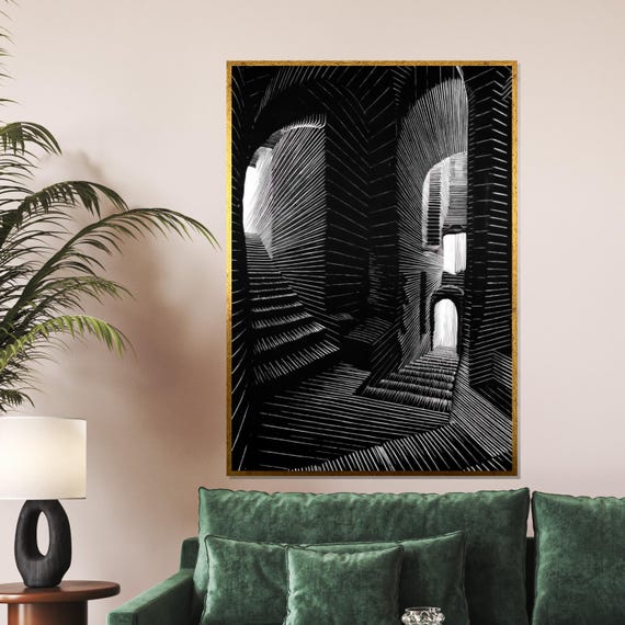 Surreal Staircase Light Shadow Wall Art Architectural Print Wall Art Design Ready To Hang Decoration Optical Illusion