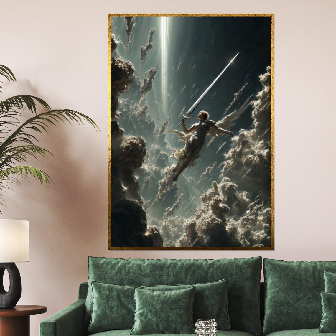 Archangel Warrior Sword Heaven Clouds Dramatic Fantasy Battle Art Poster