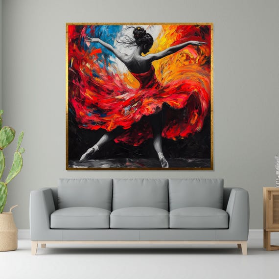 Elegant Ballerina Dancing Silhouette Art Colorful Dance Wall Art Ballet Design Ready To Hang Home Dcor