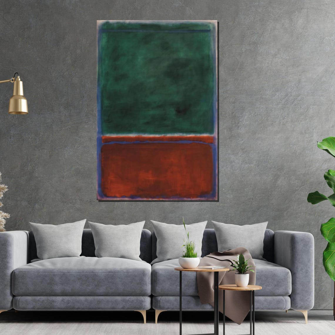 Emerald Green and Red Color Block Abstract Modern Art Poster - Image 2