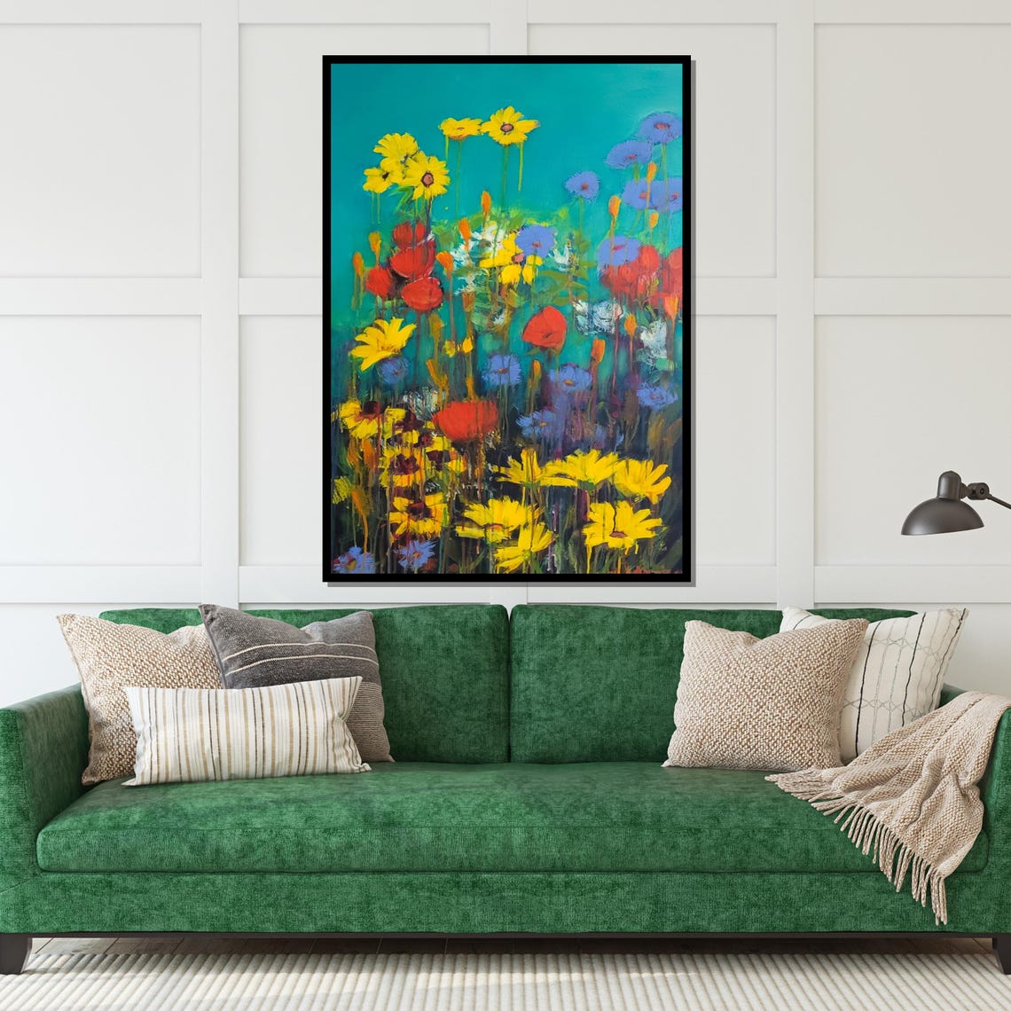 Colorful Wildflowers Teal Background Abstract Floral Art Poster - Image 5