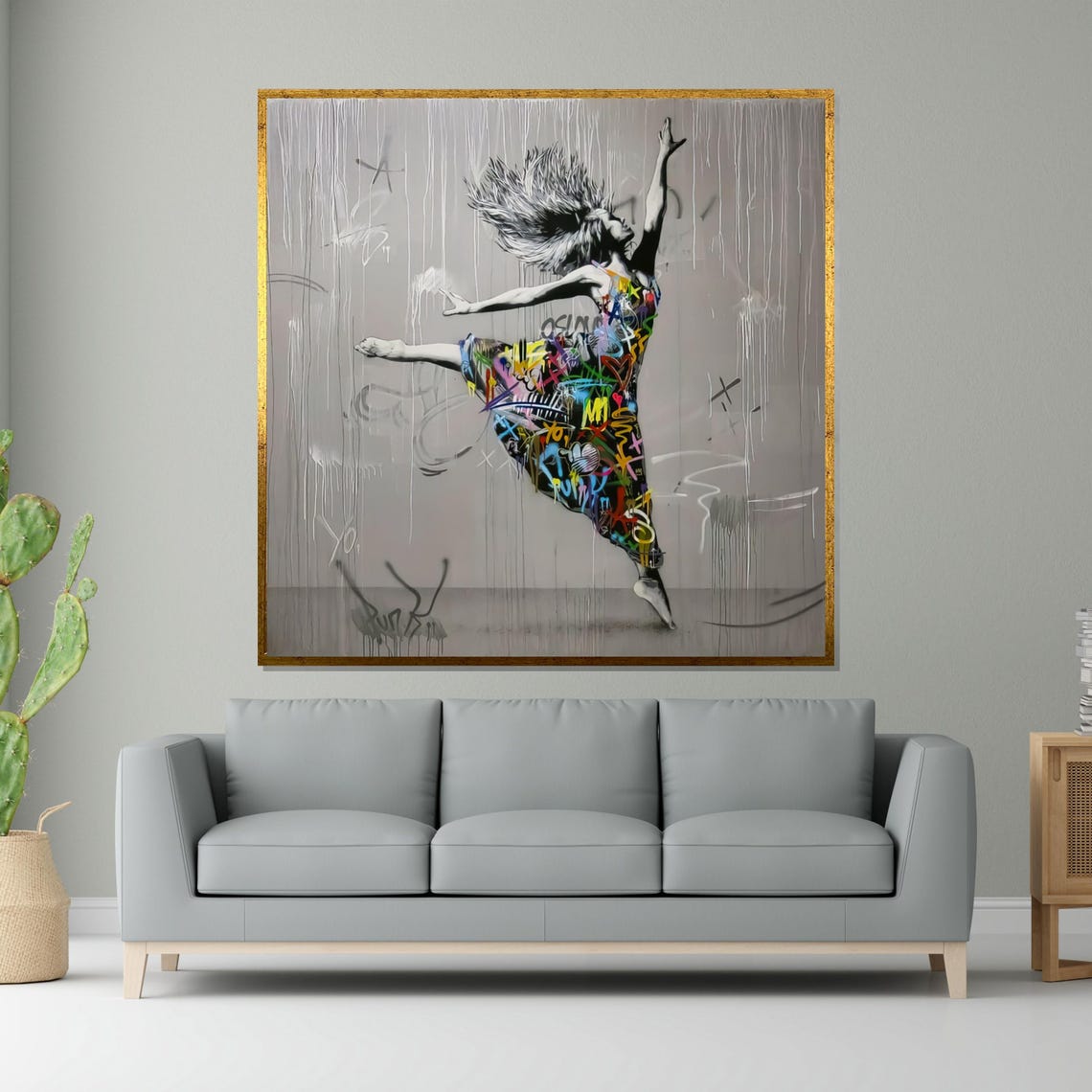 Ballet Dancer Rain Graffiti Dress Dynamic Bold Urban Art Poster
