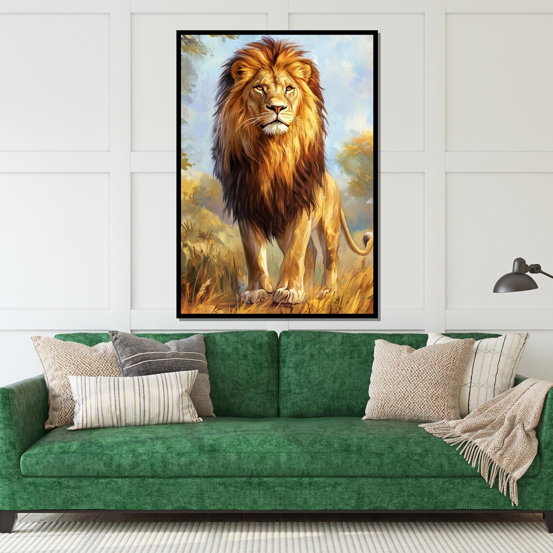Majestic Lion Walking Golden Savanna Wildlife Portrait Art Poster - Image 5
