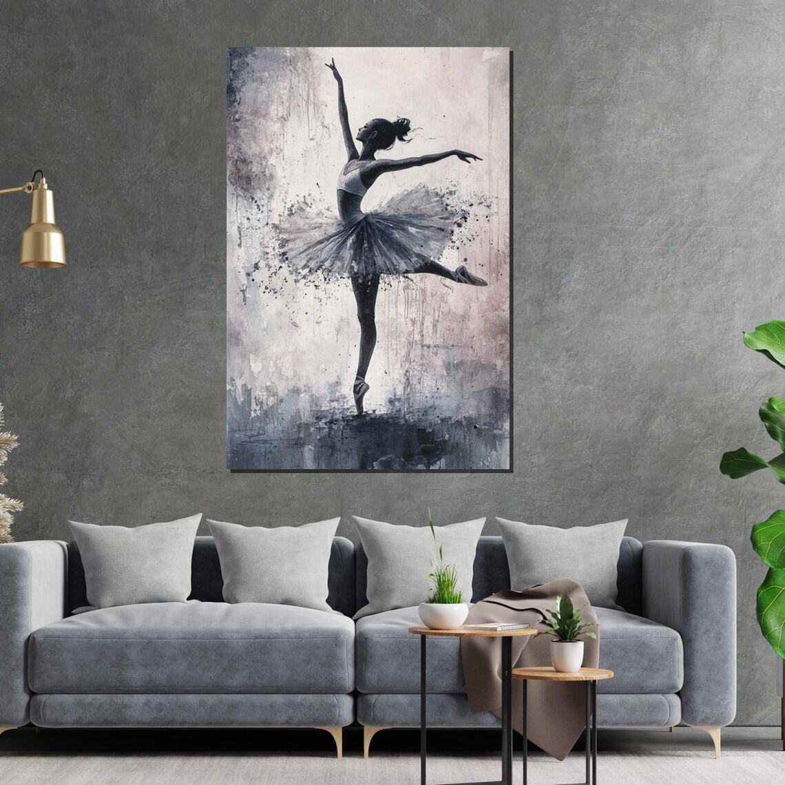 Watercolor Ballerina in Arabesque Splashy Ink Wash Dance Art Poster - Image 2