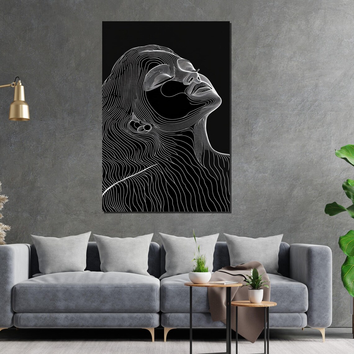 Woman Face Line Art White On Black Minimalist Elegant Style Print - Image 2