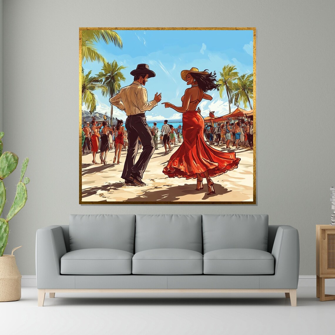 Beach Fiesta Dancing Couple Palm Trees Retro Party Art Poster