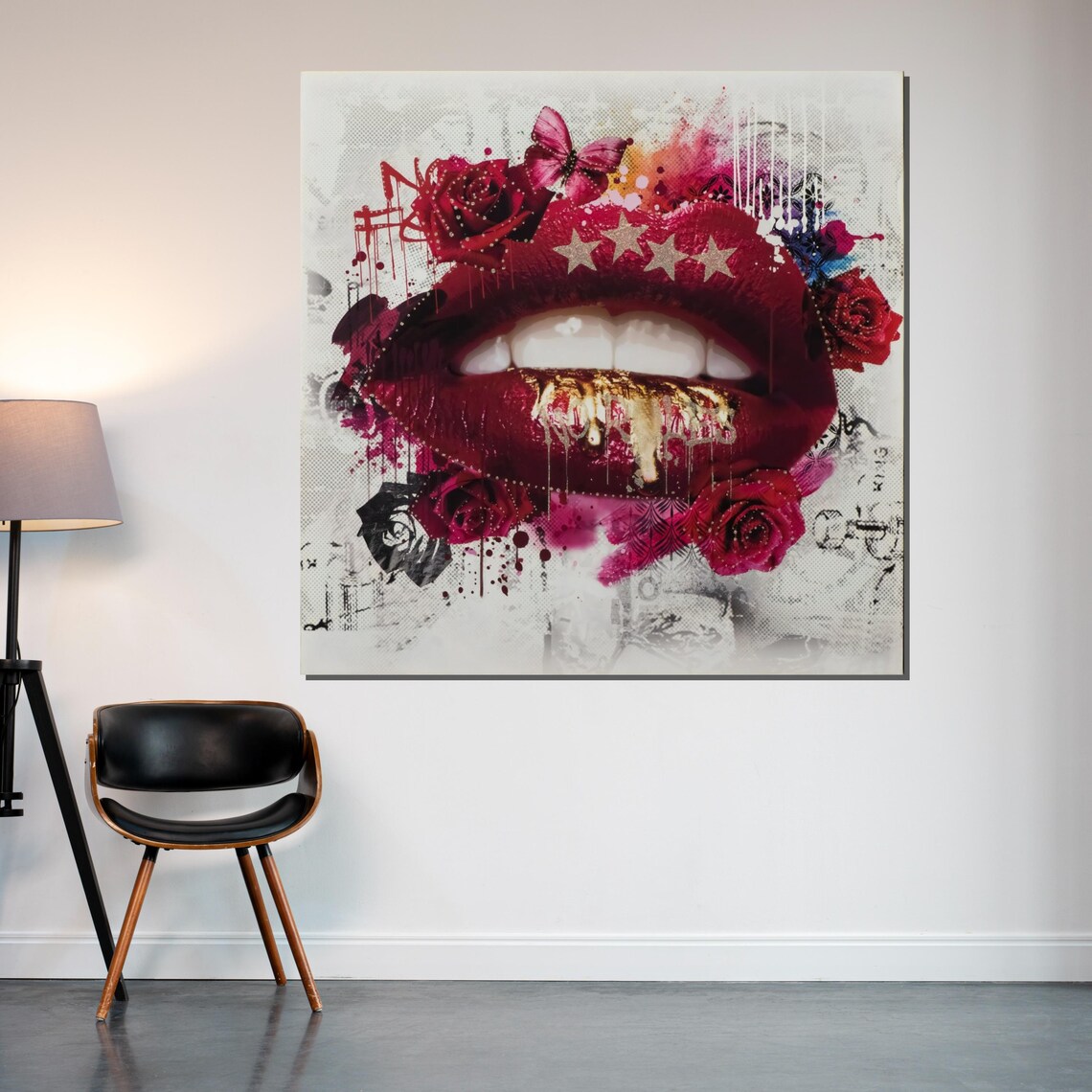 Red Lips Gold Teeth Roses Pop Art Glamorous Beauty Fashion Poster - Image 2