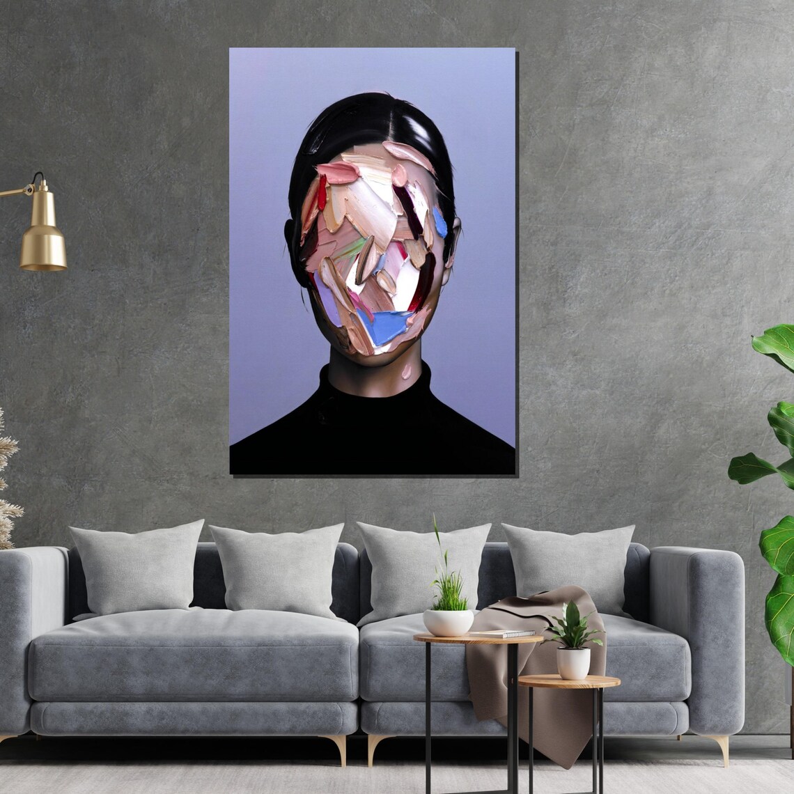 Woman Face Covered In Colorful Paint Strokes Abstract Portrait Poster - Image 2