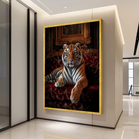 Majestic Royal Tiger Portrait, Vintage Wildlife Art Print