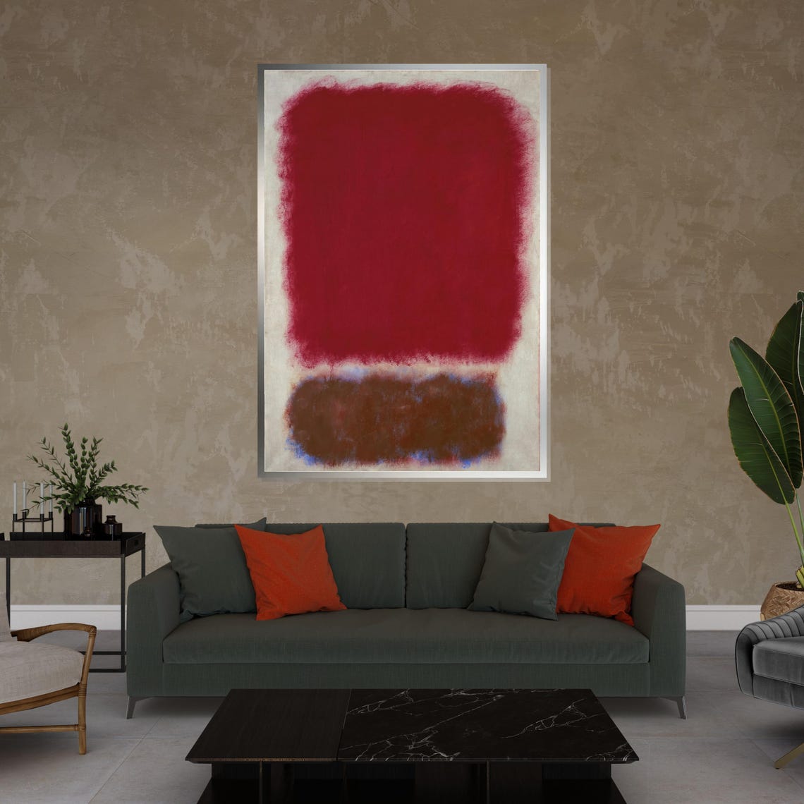 Red and Brown Color Block Minimalist Abstract Modern Art Poster - Image 4