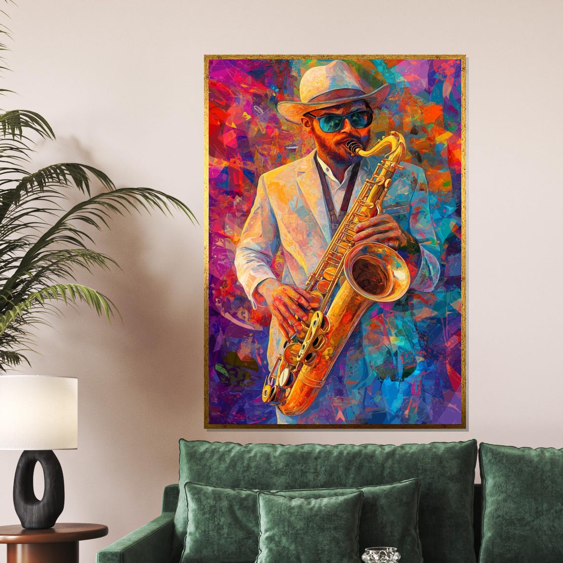 Smiling Saxophone Player White Suit Pop Art Color Burst Poster