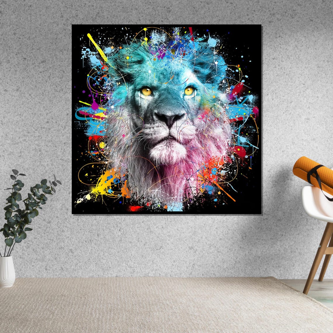 Blue Lion Paint Splash Pop Art Multicolor Animal Portrait Poster - Image 5