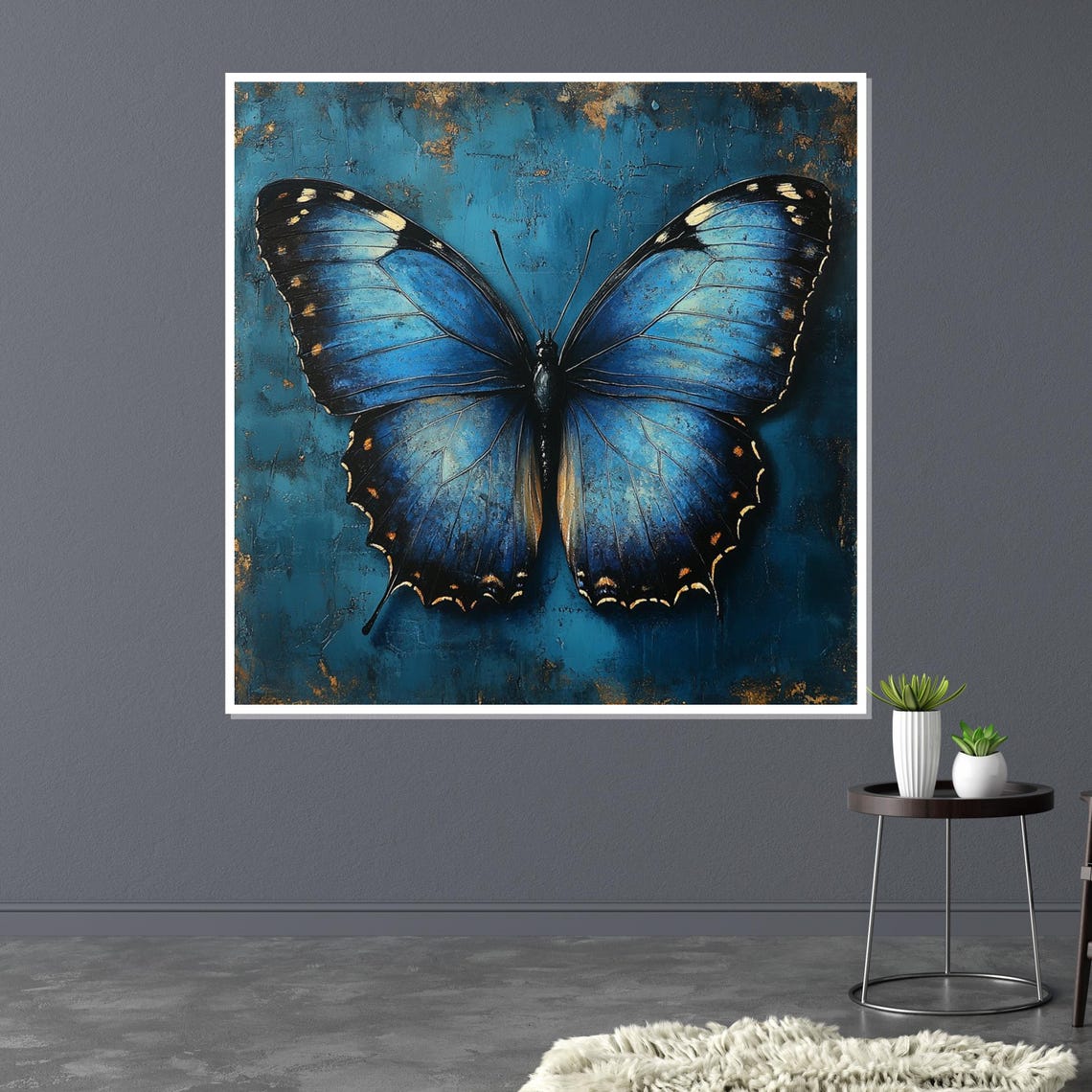 Blue Morpho Butterfly Teal Textured Background Nature Art Poster - Image 3