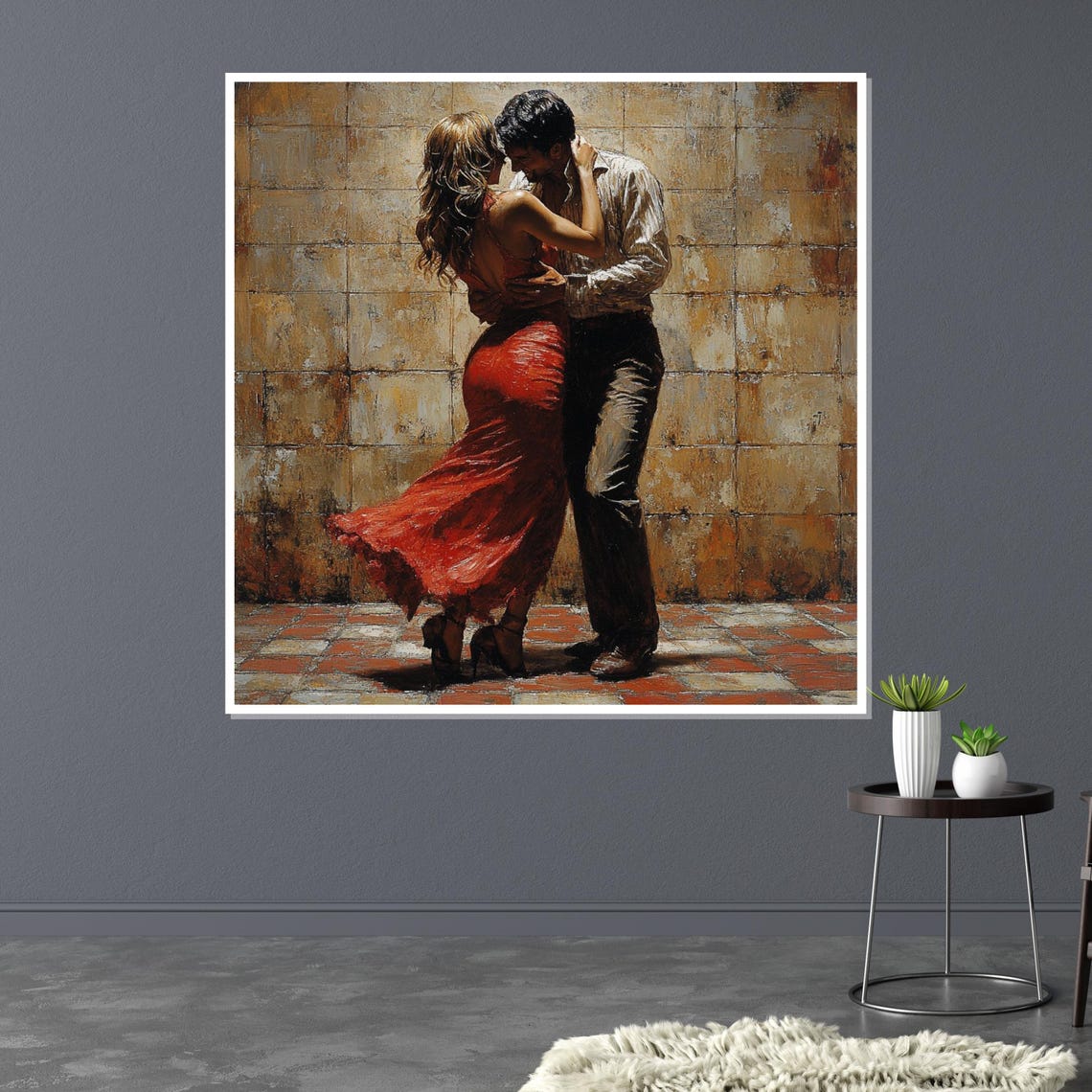 Tango Couple Passionate Embrace Weathered Stone Wall Dance Poster - Image 3