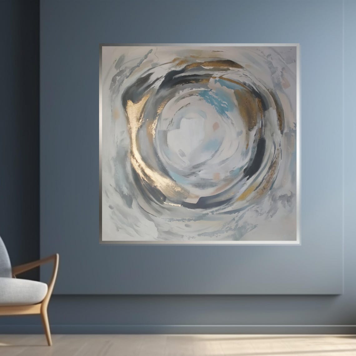 Elegant Gold Swirl Circular Abstract Gray Neutral Modern Print - Image 4