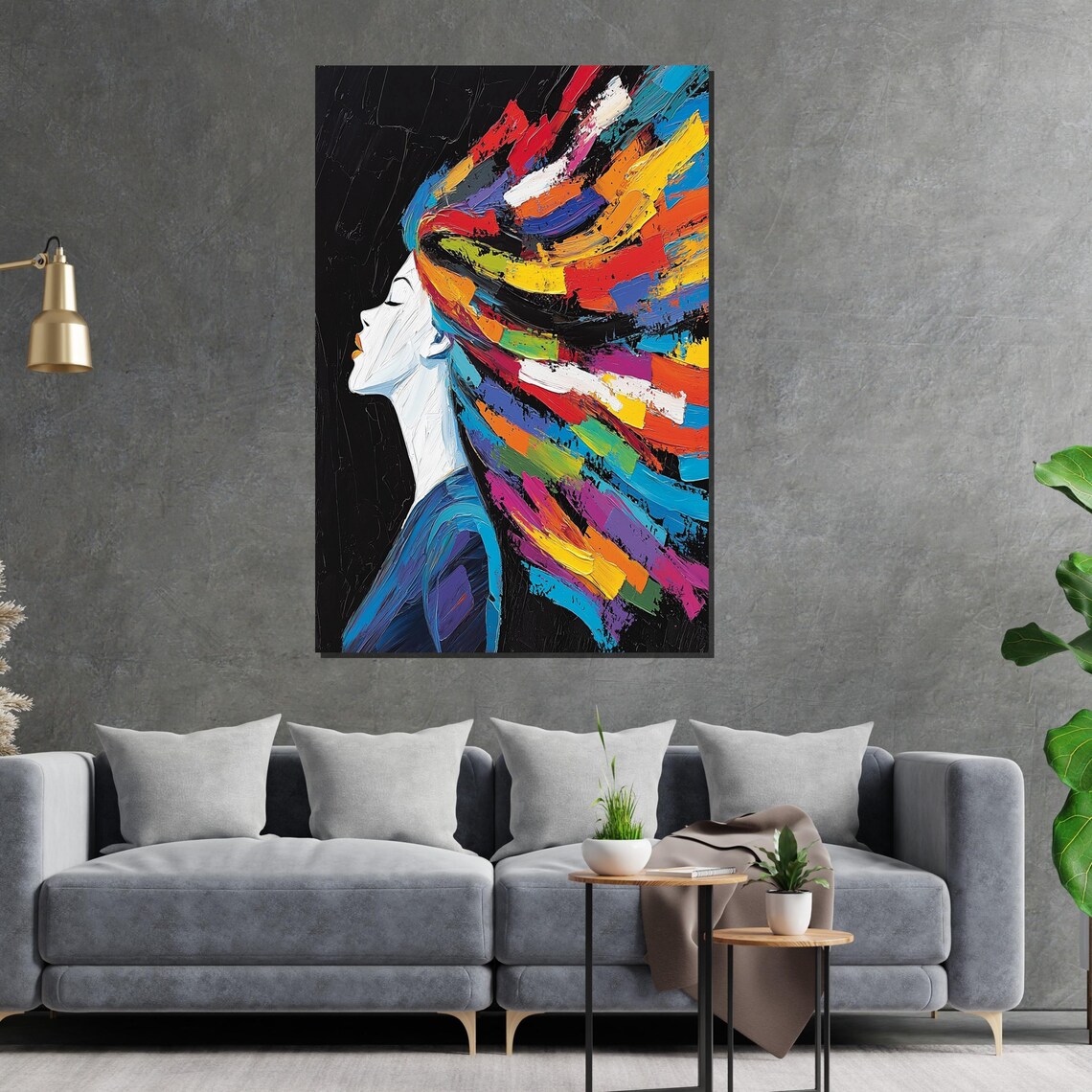 Woman With Flowing Rainbow Hair Colorful Portrait Art Poster - Image 2