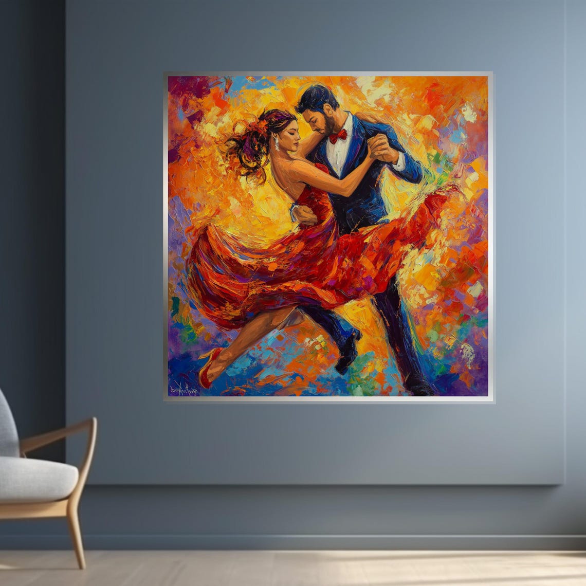 Tango Dancers in Fiery Orange Colorful Impressionist Art Poster - Image 4