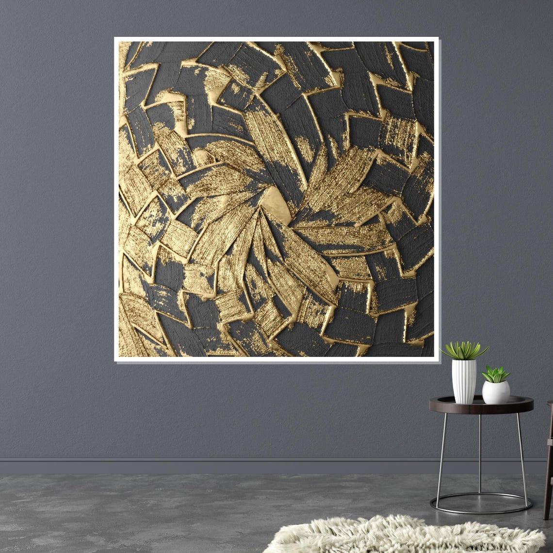 Gold On Black Cracked Rays Abstract Burst Dramatic Modern Print - Image 3