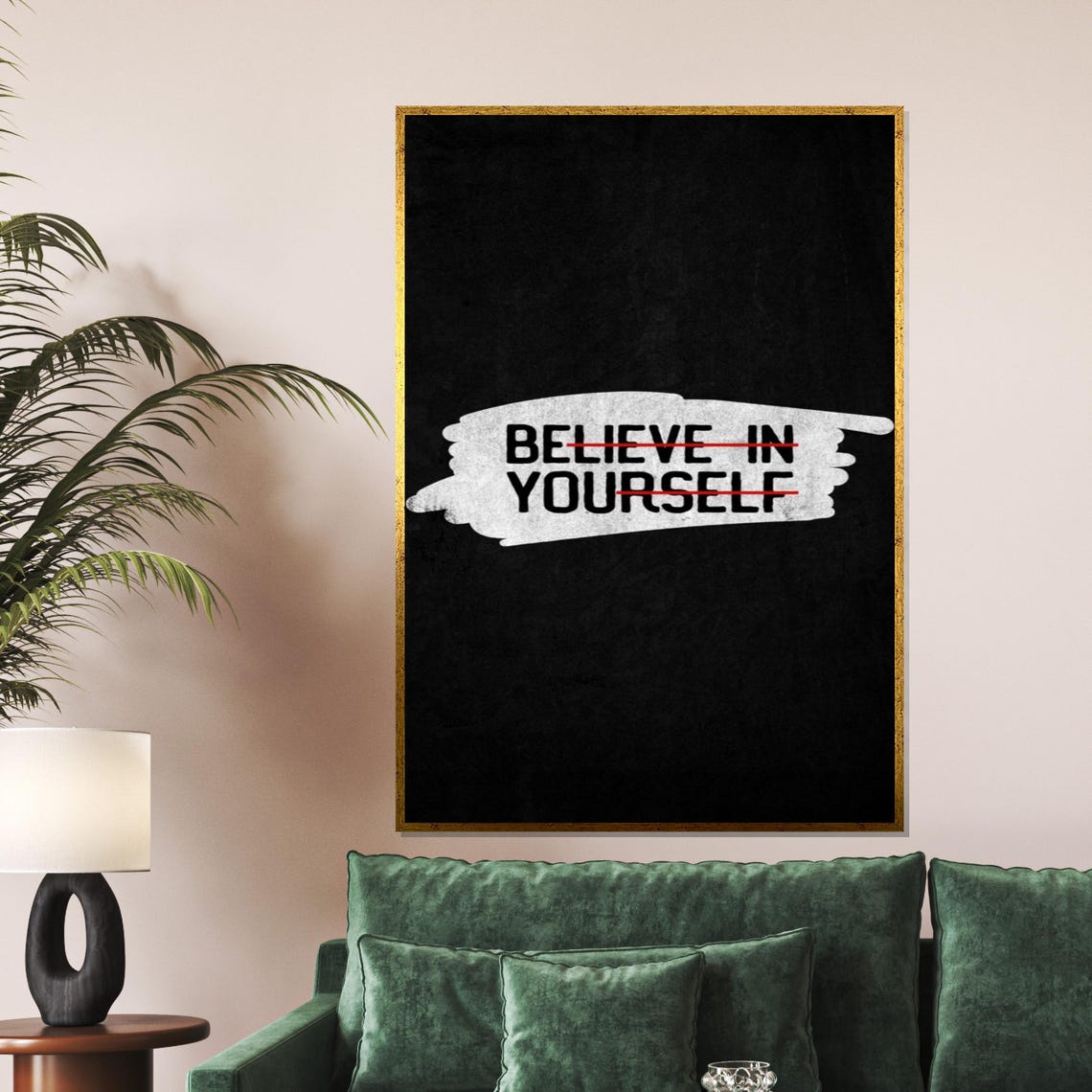 Believe In Yourself Brushstroke Quote On Black Minimalist Poster - Image 5