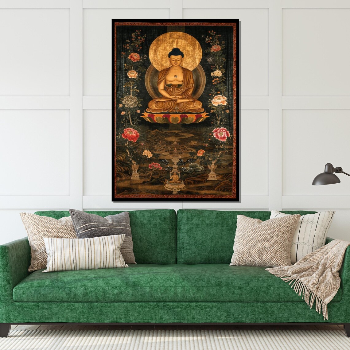 Golden Seated Buddha Lotus Blossom Dark Botanical Asian Poster - Image 5