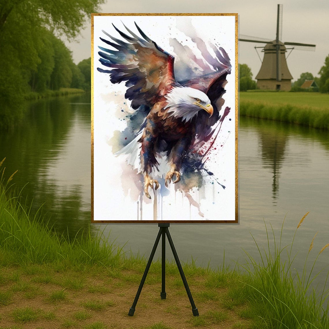 Bald Eagle Watercolor Wildlife Art Soaring Bird Portrait Print