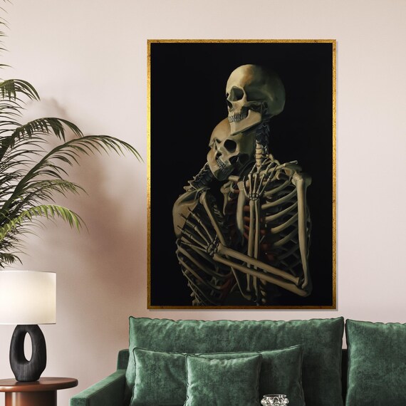 Embracing Skeletons Eternal Love Dark Gothic Romance Art Poster