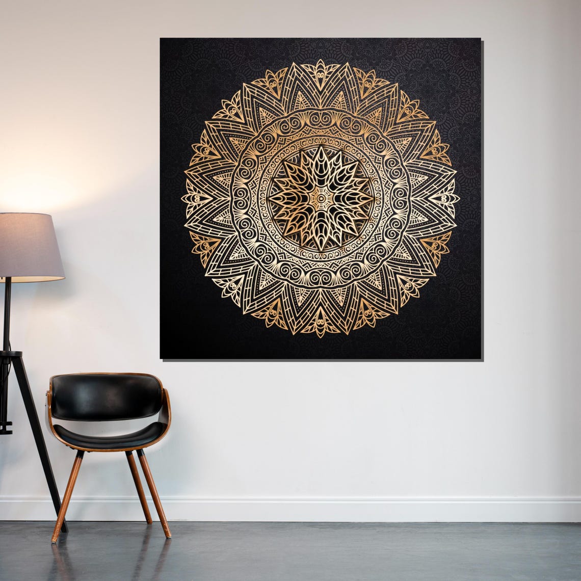Intricate Gold Mandala Black Background Boho Luxury Medallion Print - Image 2