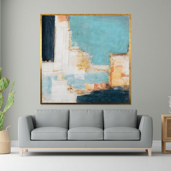 Abstract Blue Gold Modern Art Textured Wall Art Contemporary Painting Wall Art Design Ready To Hang Decoration