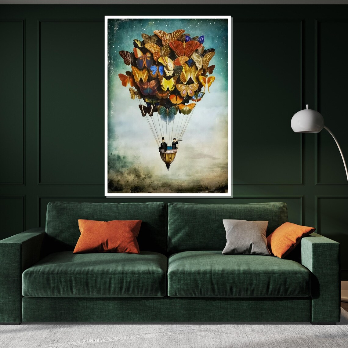 Dreamy Butterfly Hot Air Balloon Vintage Whimsical Fantasy Poster - Image 3