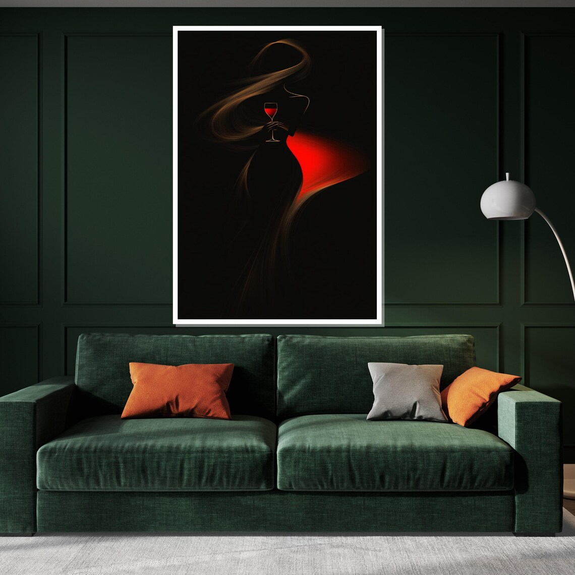 Elegant Woman Silhouette Holding Red Wine Glass Black Art Poster - Image 2