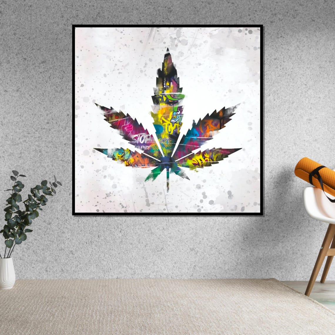 Cannabis Leaf Graffiti Multicolor White Splash Art Hemp Poster - Image 5