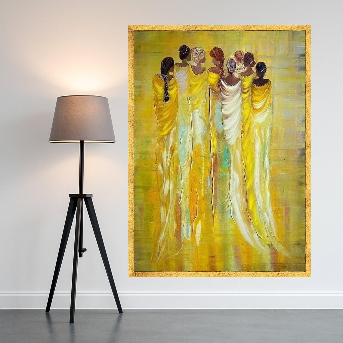 Elegant Women in Yellow and White, Abstract African Figures Art Print