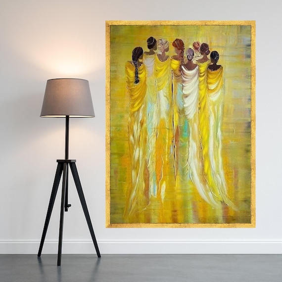 Elegant Women in Yellow and White, Abstract African Figures Art Print