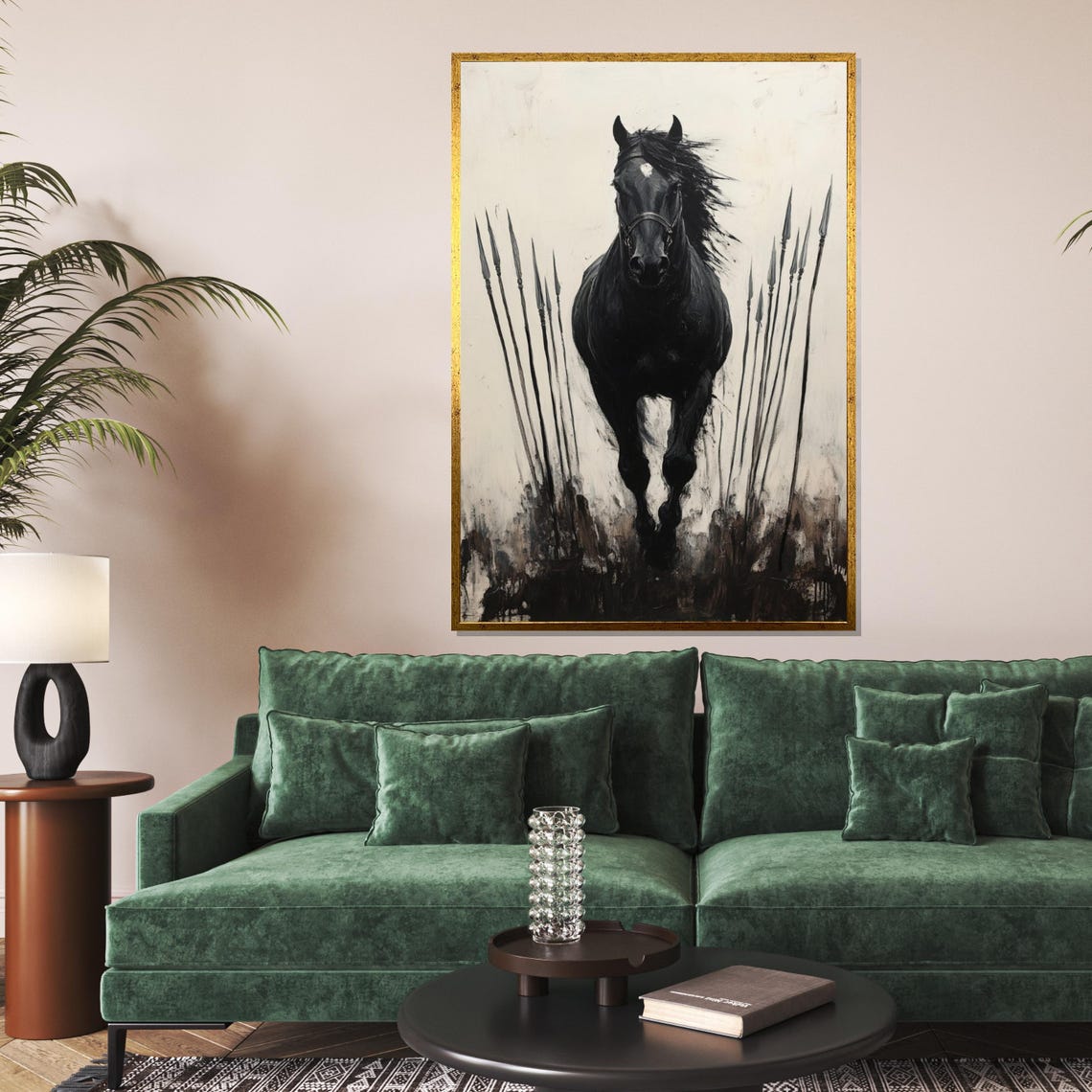 Gallant Black Stallion Charging Dramatic Horse Power Decor Poster