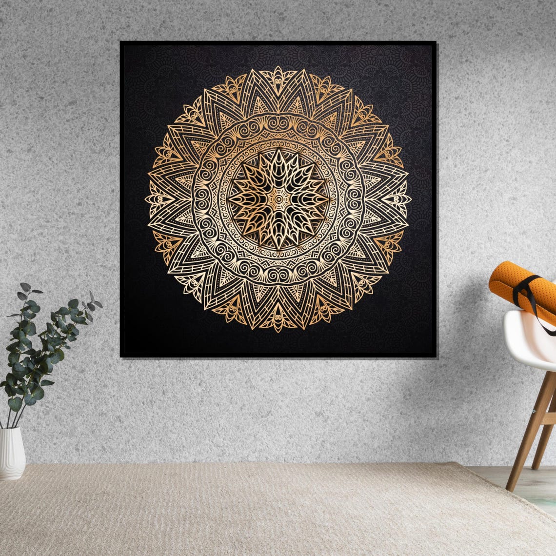 Intricate Gold Mandala Black Background Boho Luxury Medallion Print - Image 5