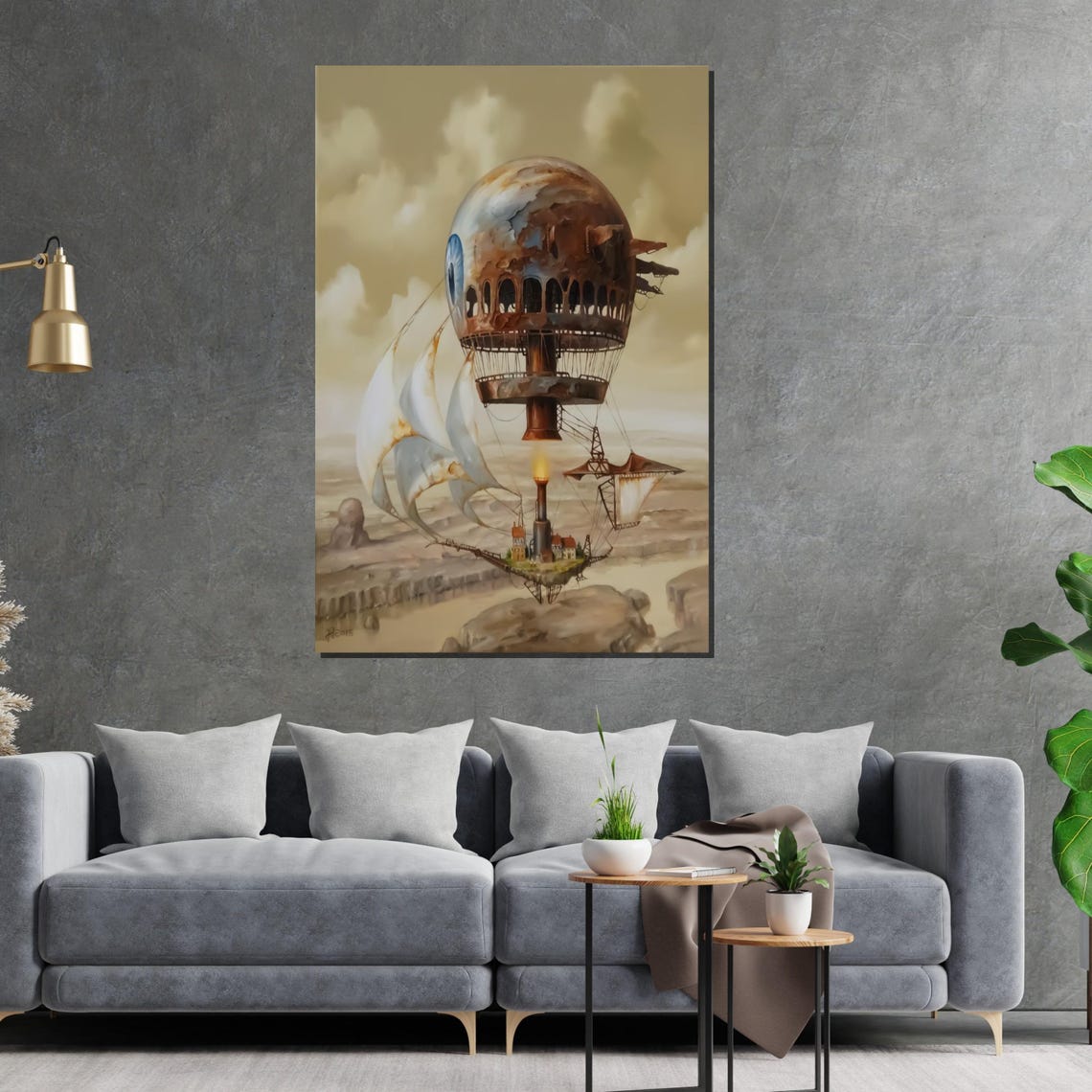 Steampunk Airship With Sails Over Desert Surreal Fantasy Flight Poster - Image 2