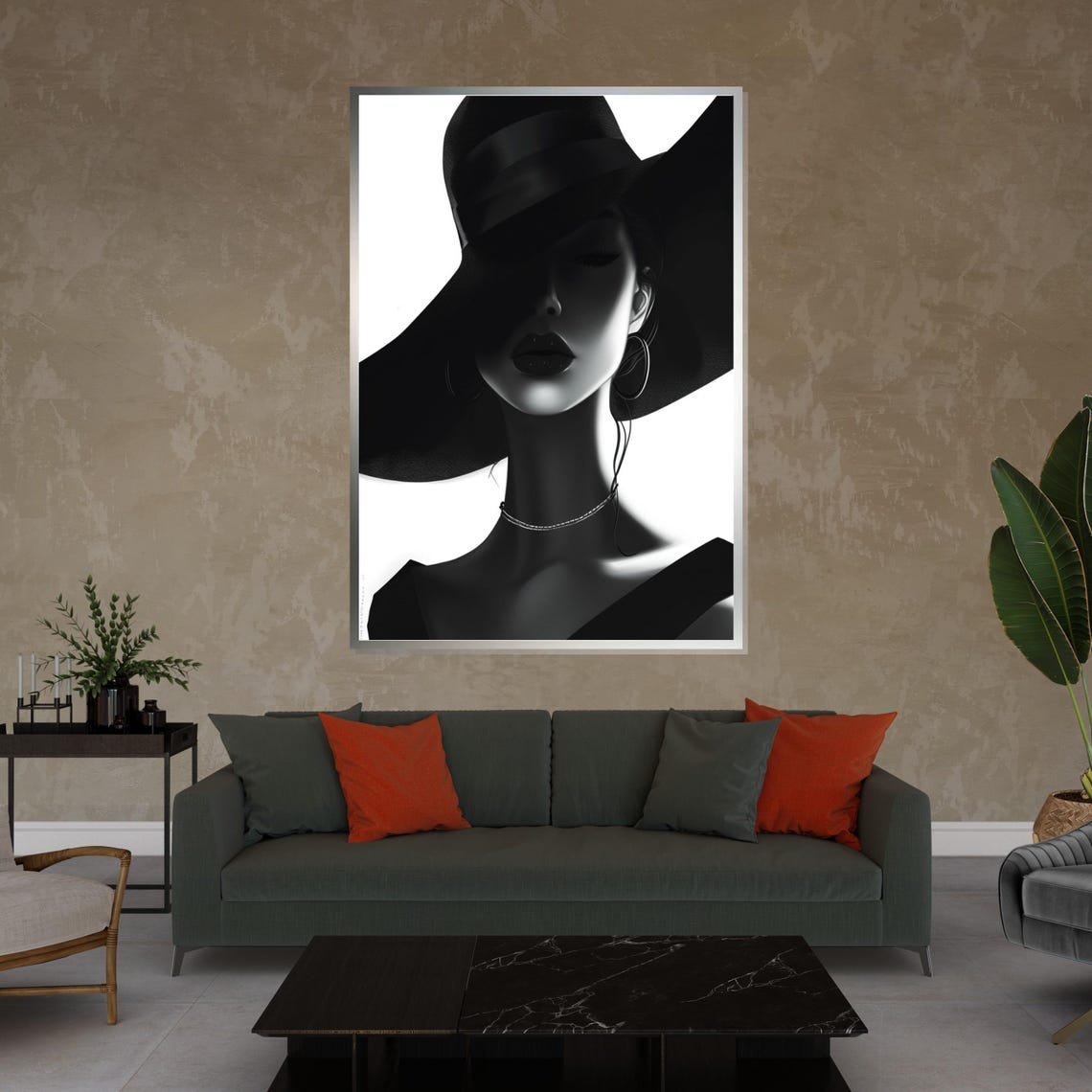 Elegant Monochrome Lady In Black Hat Fashion Portrait Style Poster - Image 4