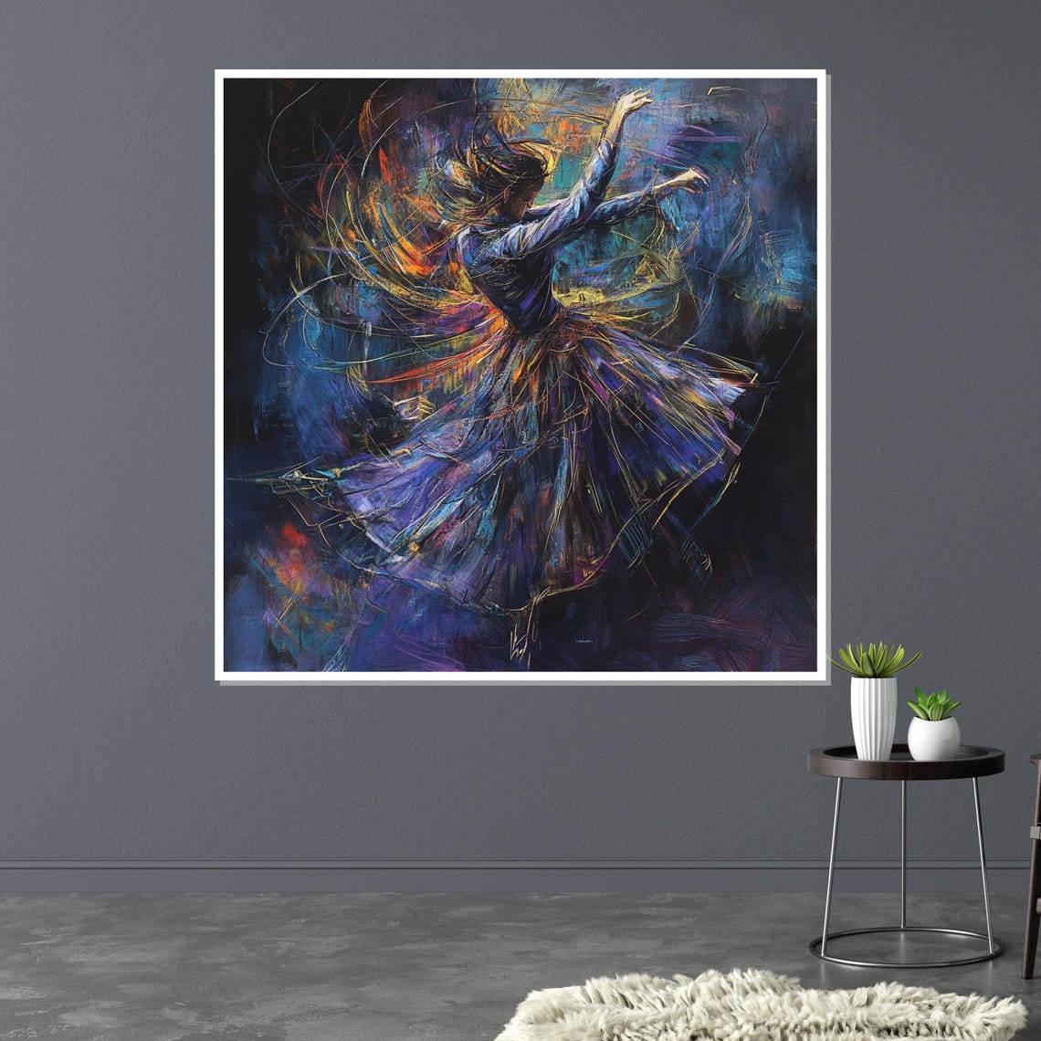 Spinning Dancer Flowing Purple Dress Fiery Motion Dramatic Print - Image 3