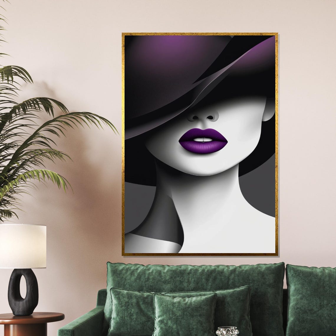 Monochrome Lady With Purple Hat And Bold Purple Lips Chic Style Poster - Image 5