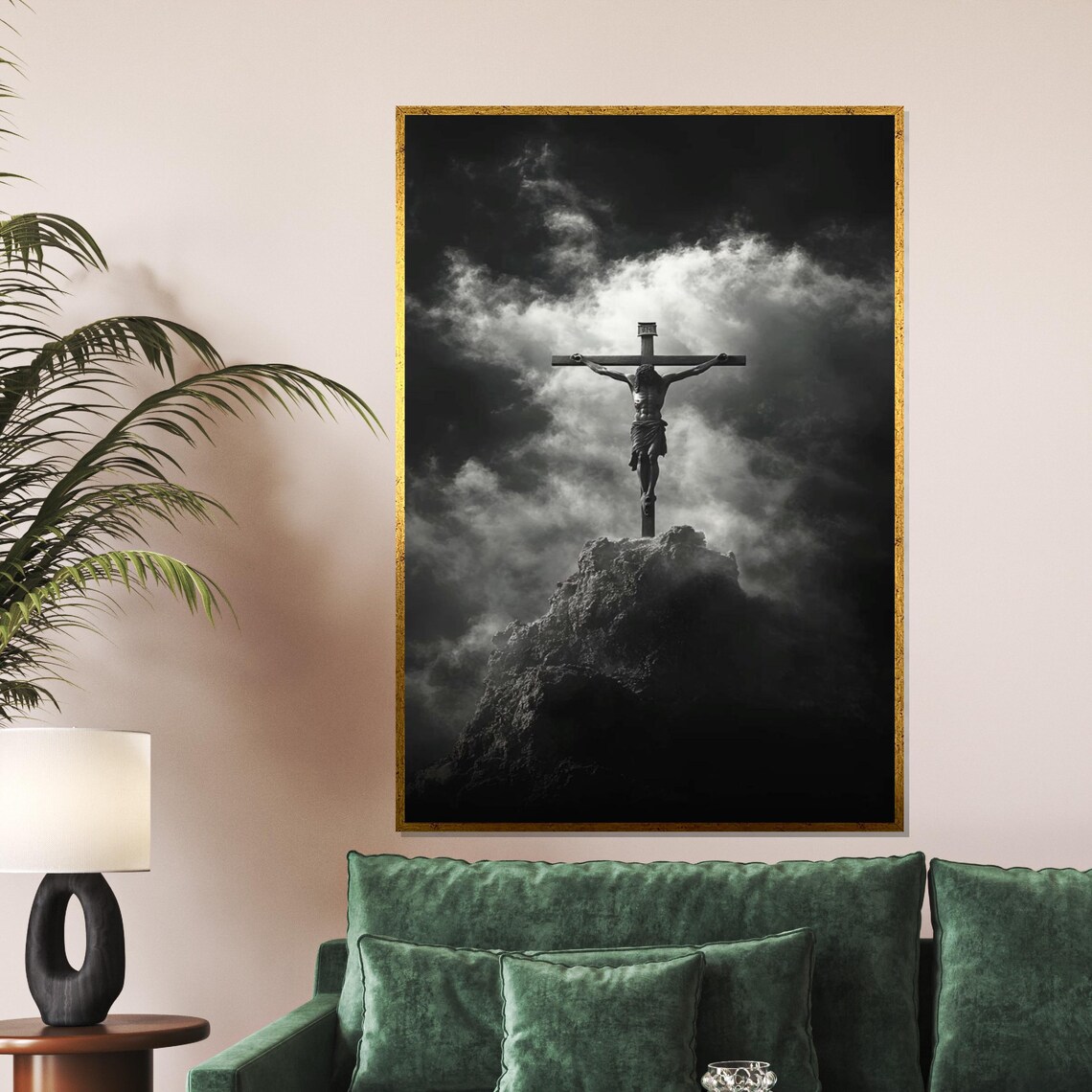 Crucifixion Of Jesus Black And White Dramatic Sky Christian Wall Art