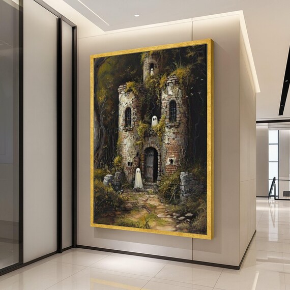 Haunted Castle Canvas Print Wall Art Fantasy Decoration Halloween Decor Spooky Ruins Ready To Hang