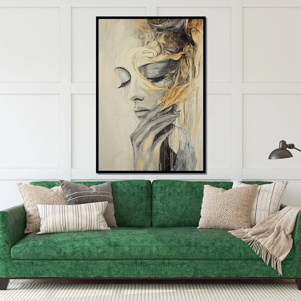 Serene Woman Face Flowing Gold Swirls Dreamy Portrait Poster - Image 5