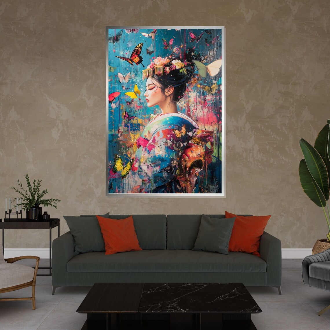 Geisha Butterfly Art Colorful Kimono Portrait Modern Art Poster - Image 4