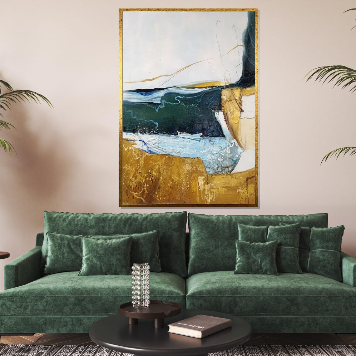 Ocean Cliff Abstract Gold Coast Blue Wave Texture Art Poster