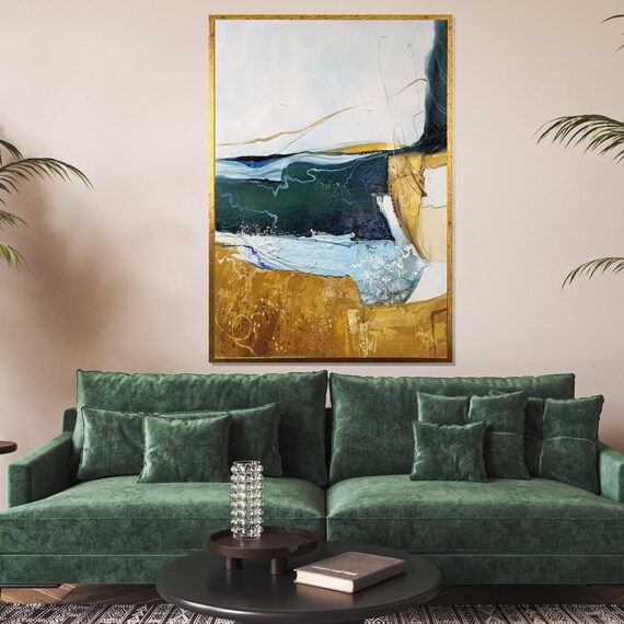 Ocean Cliff Abstract Gold Coast Blue Wave Texture Art Poster