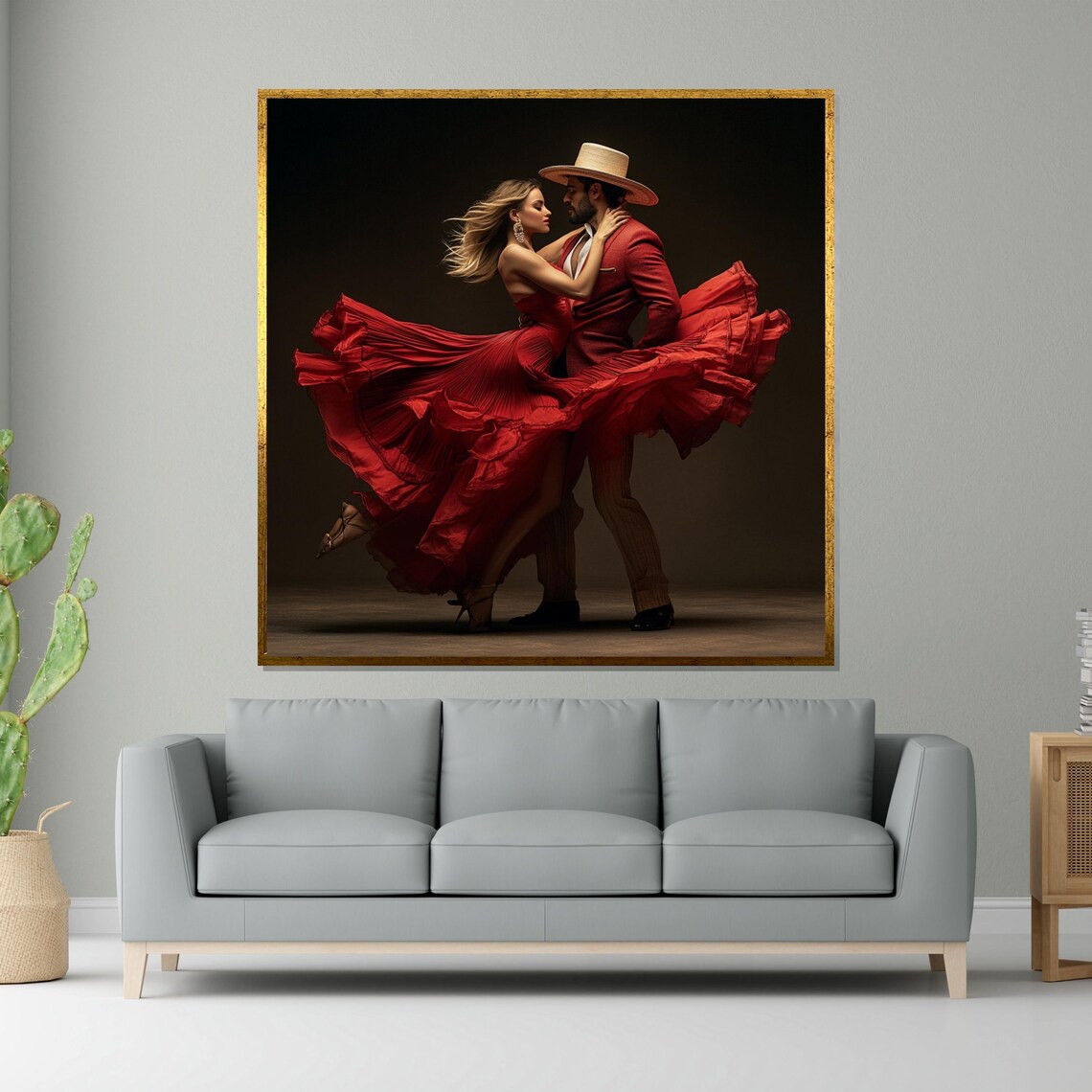 Passionate Red Dress Dance Couple Latin Rumba Night Art Poster