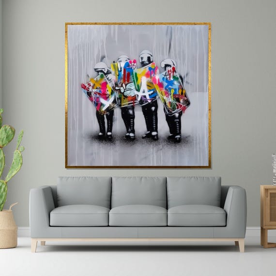 Graffiti Riot Colorful Riot Police Art Multicolor Street Art Wall Art Design Ready To Hang Decoration