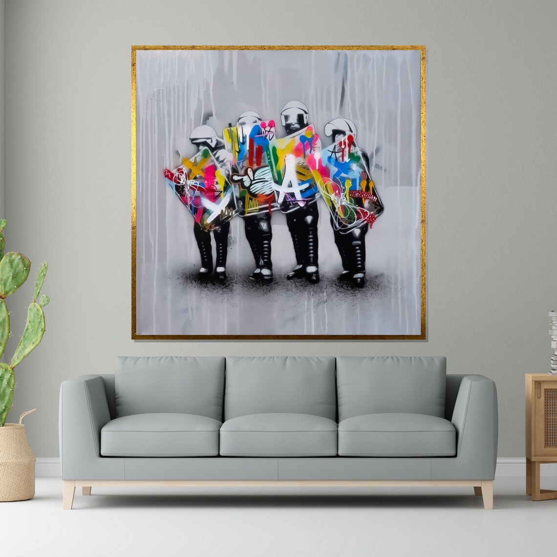 Riot Police Graffiti Shields Monochrome Street Art Pop Poster