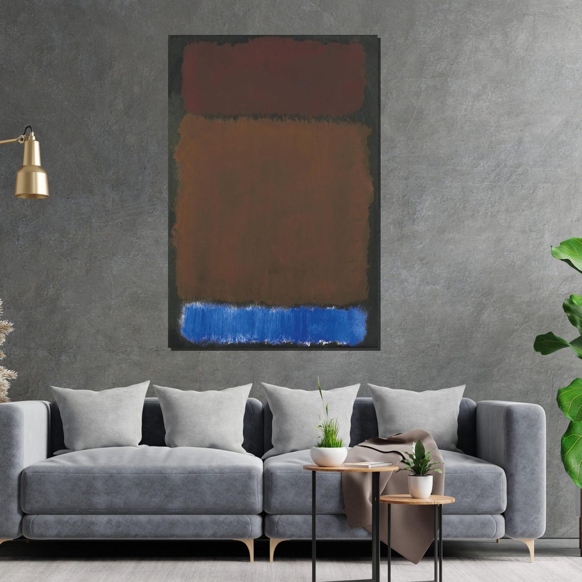 Earthy Bronze and Blue Color Field Abstract Modern Art Poster - Image 2